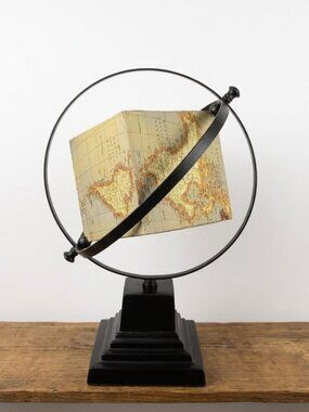 Vintage Cube World Globe Gyroscope Stand Square Map Desk Top Home Decor 15" Tall